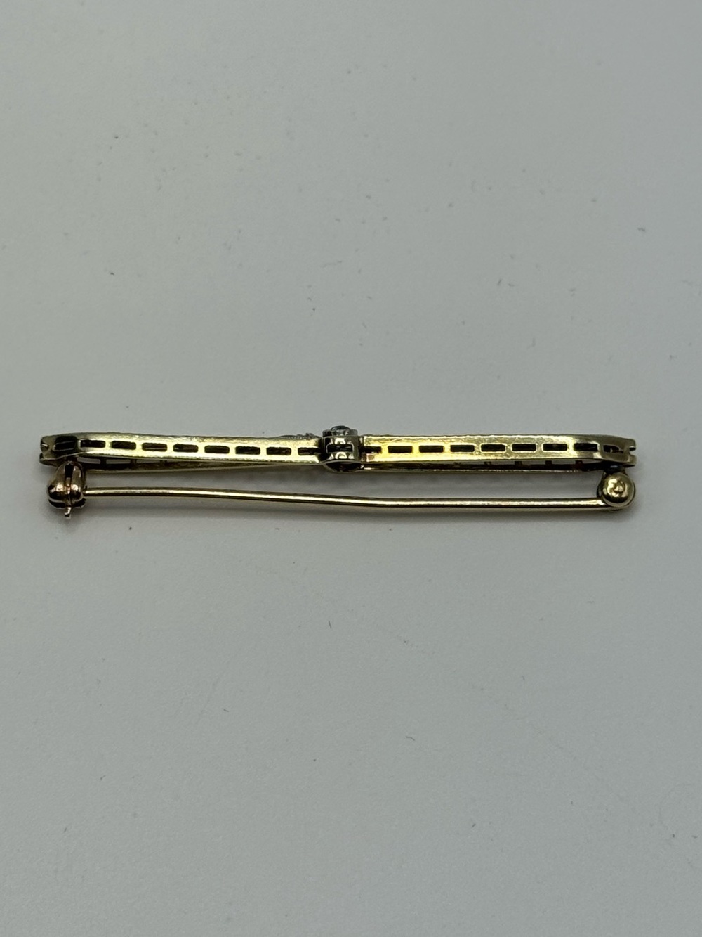 Vintage Platinum & 14k Gold Sapphire Art Deco Stick Pin Brooch - Picture 6 of 12